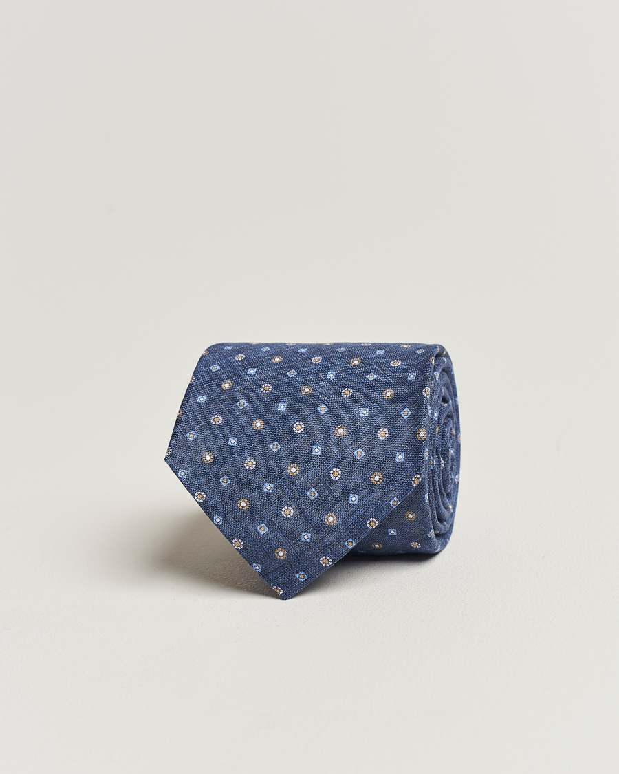 Mies | Amanda Christensen Linen Printed Medallion 8cm Tie Navy | Amanda Christensen | Linen Printed Medallion 8cm Tie Navy