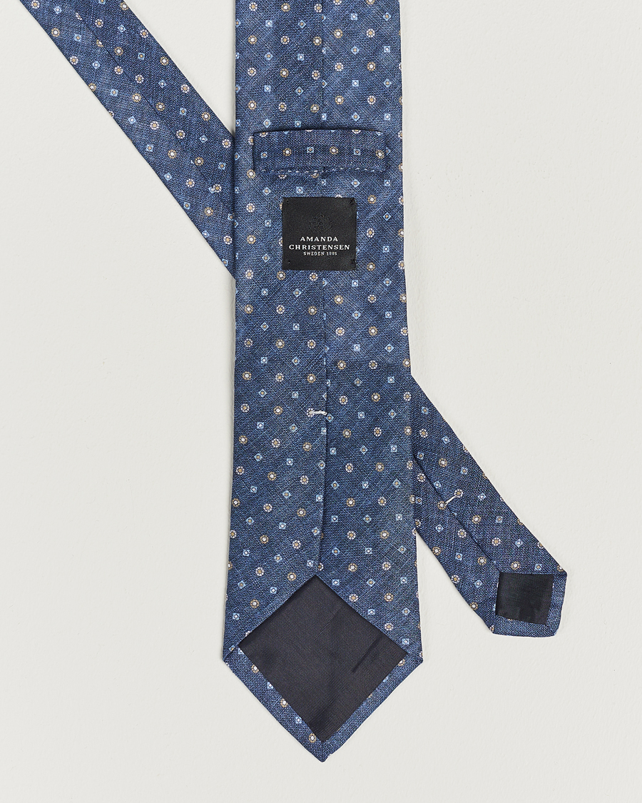 Mies | Amanda Christensen Linen Printed Medallion 8cm Tie Navy | Amanda Christensen | Linen Printed Medallion 8cm Tie Navy