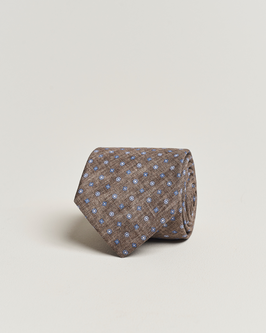 Mies | Amanda Christensen Linen Printed Medallion 8cm Tie Brown | Amanda Christensen | Linen Printed Medallion 8cm Tie Brown