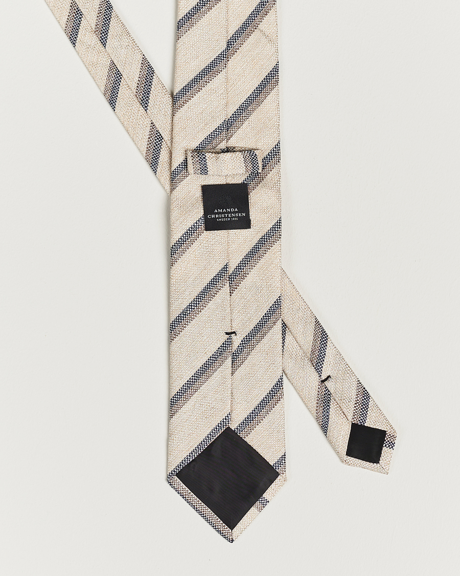 Mies | Amanda Christensen Silk/Linen Striped 8cm Tie Natural | Amanda Christensen | Silk/Linen Striped 8cm Tie Natural