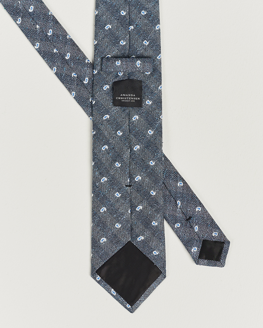 Mies | Solmiot | Amanda Christensen | Silk/Linen/Cotton Paisley 8cm Tie Navy