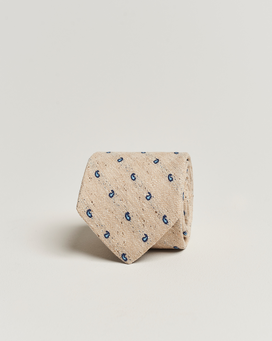 Mies | Amanda Christensen Silk/Linen/Cotton Paisley 8cm Tie Sand | Amanda Christensen | Silk/Linen/Cotton Paisley 8cm Tie Sand