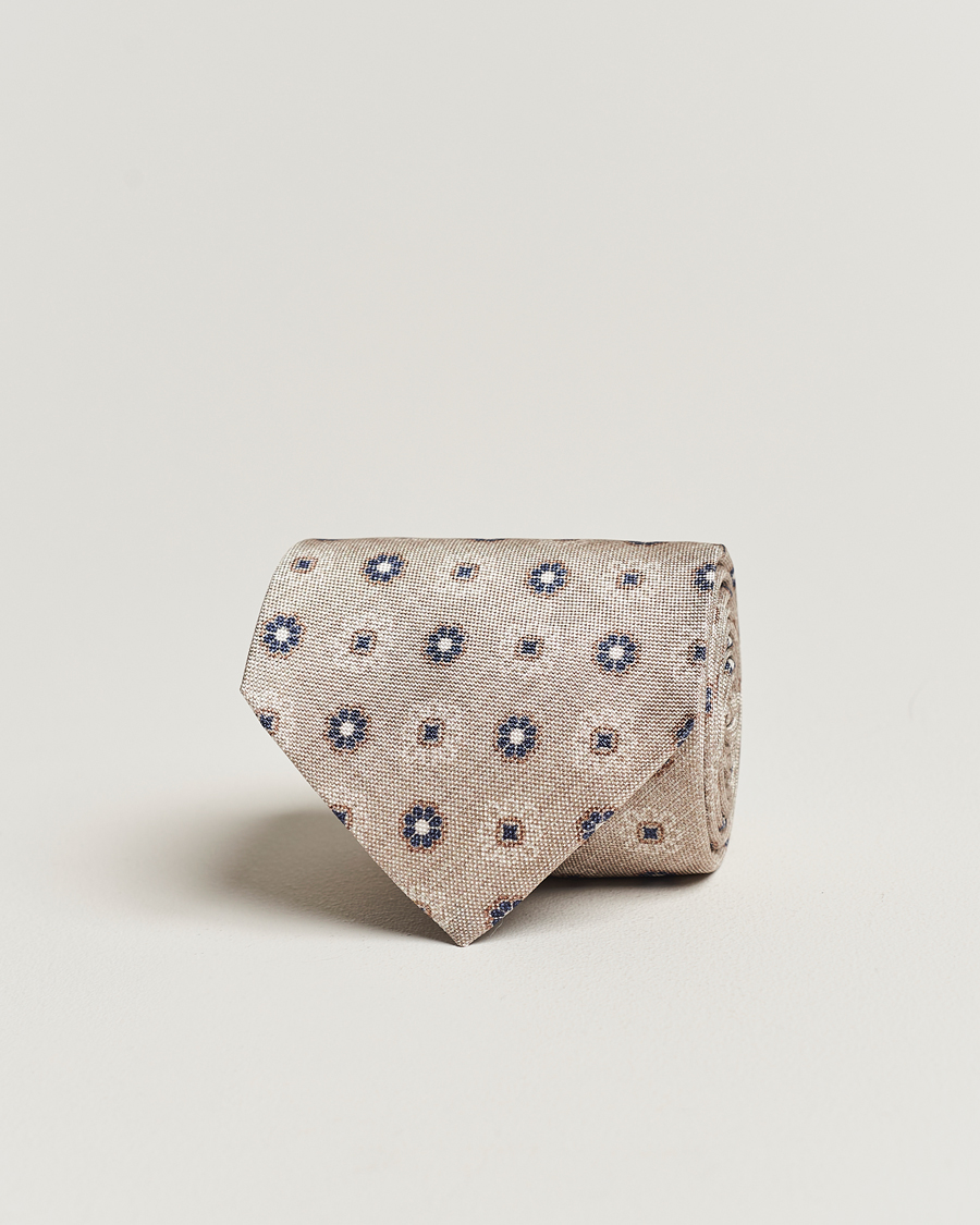 Mies | Amanda Christensen Silk Oxford Printed Flower 8cm Tie Cream | Amanda Christensen | Silk Oxford Printed Flower 8cm Tie Cream