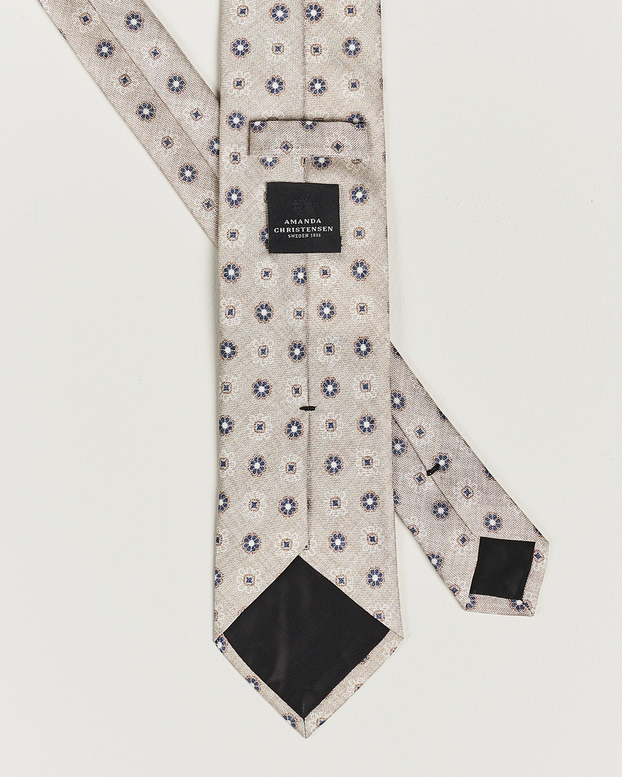 Mies | Amanda Christensen Silk Oxford Printed Flower 8cm Tie Cream | Amanda Christensen | Silk Oxford Printed Flower 8cm Tie Cream