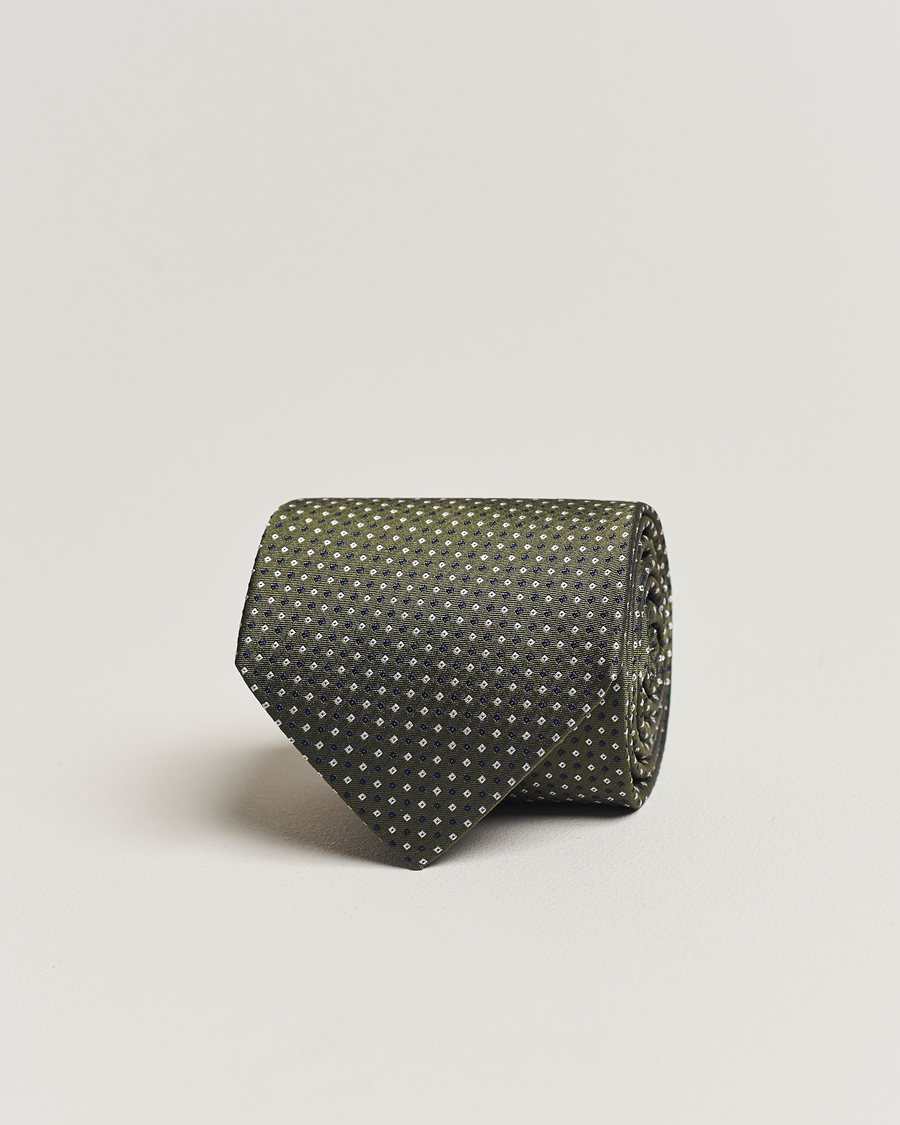 Mies | Amanda Christensen Silk Micro Printed 8cm Tie Olive | Amanda Christensen | Silk Micro Printed 8cm Tie Olive