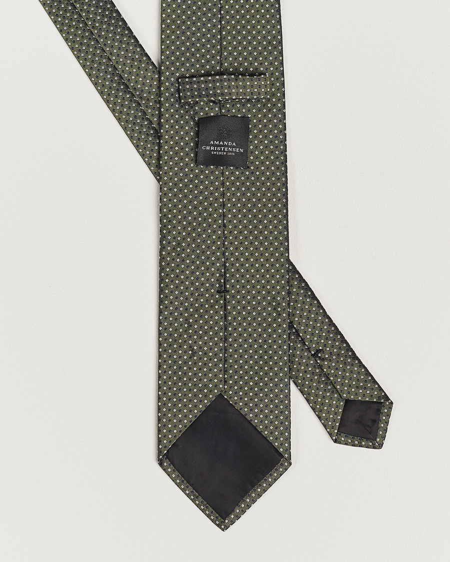 Mies | Amanda Christensen Silk Micro Printed 8cm Tie Olive | Amanda Christensen | Silk Micro Printed 8cm Tie Olive