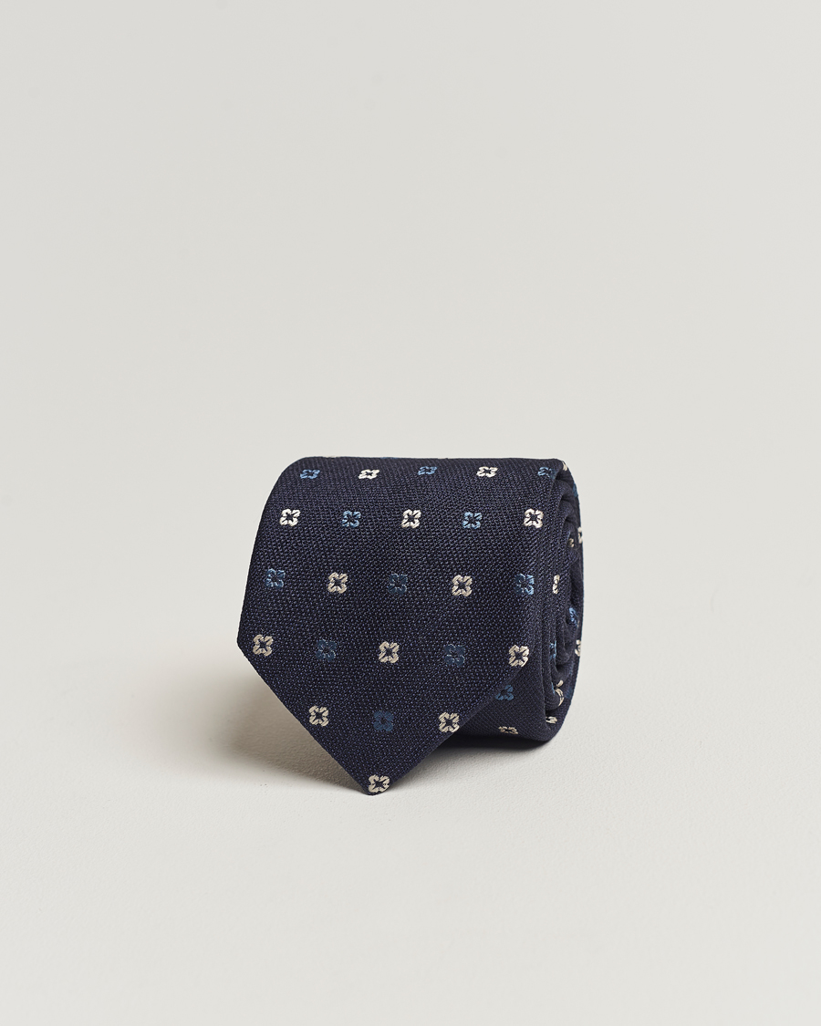 Mies | Amanda Christensen Silk Bouclé Flower 8cm Tie Navy | Amanda Christensen | Silk Bouclé Flower 8cm Tie Navy