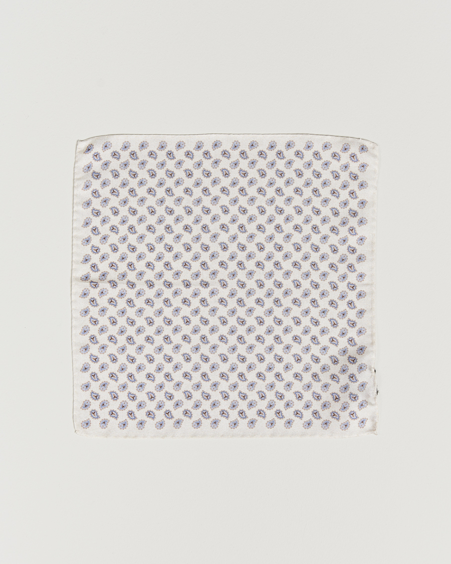 Mies | Amanda Christensen Silk Oxford Printed Paisley Pocket Square White | Amanda Christensen | Silk Oxford Printed Paisley Pocket Square White