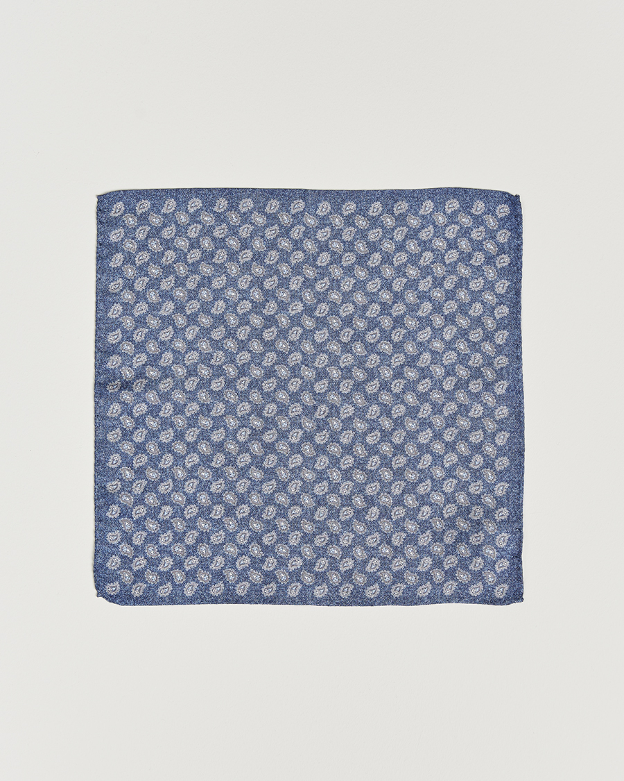 Mies |  | Amanda Christensen | Silk Oxford Printed Paisley Pocket Square Navy