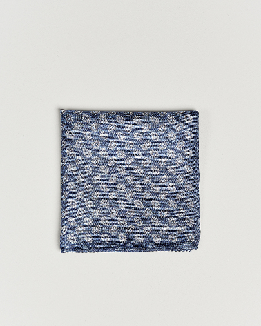 Mies | Amanda Christensen Silk Oxford Printed Paisley Pocket Square Navy | Amanda Christensen | Silk Oxford Printed Paisley Pocket Square Navy