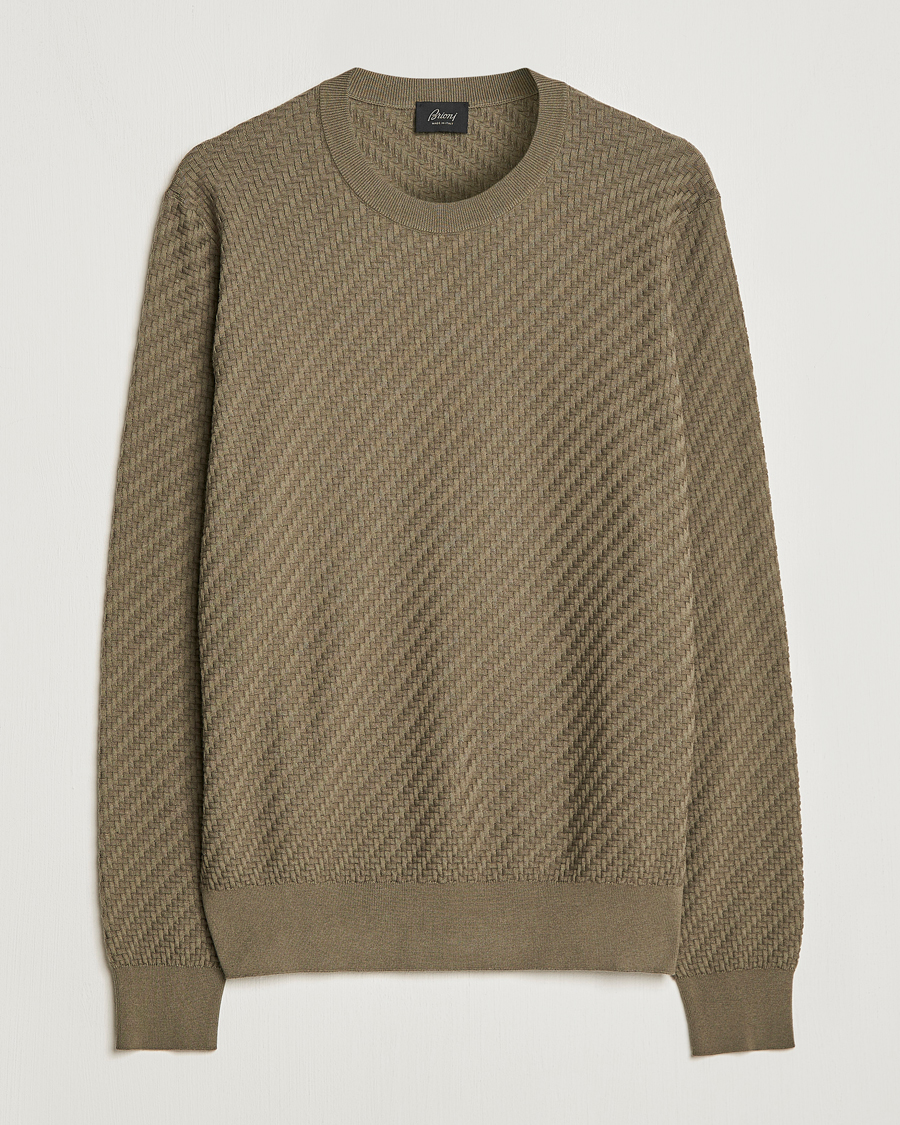 Mies | Puserot | Brioni | Basket Stitch Crew Neck Sweater Olive