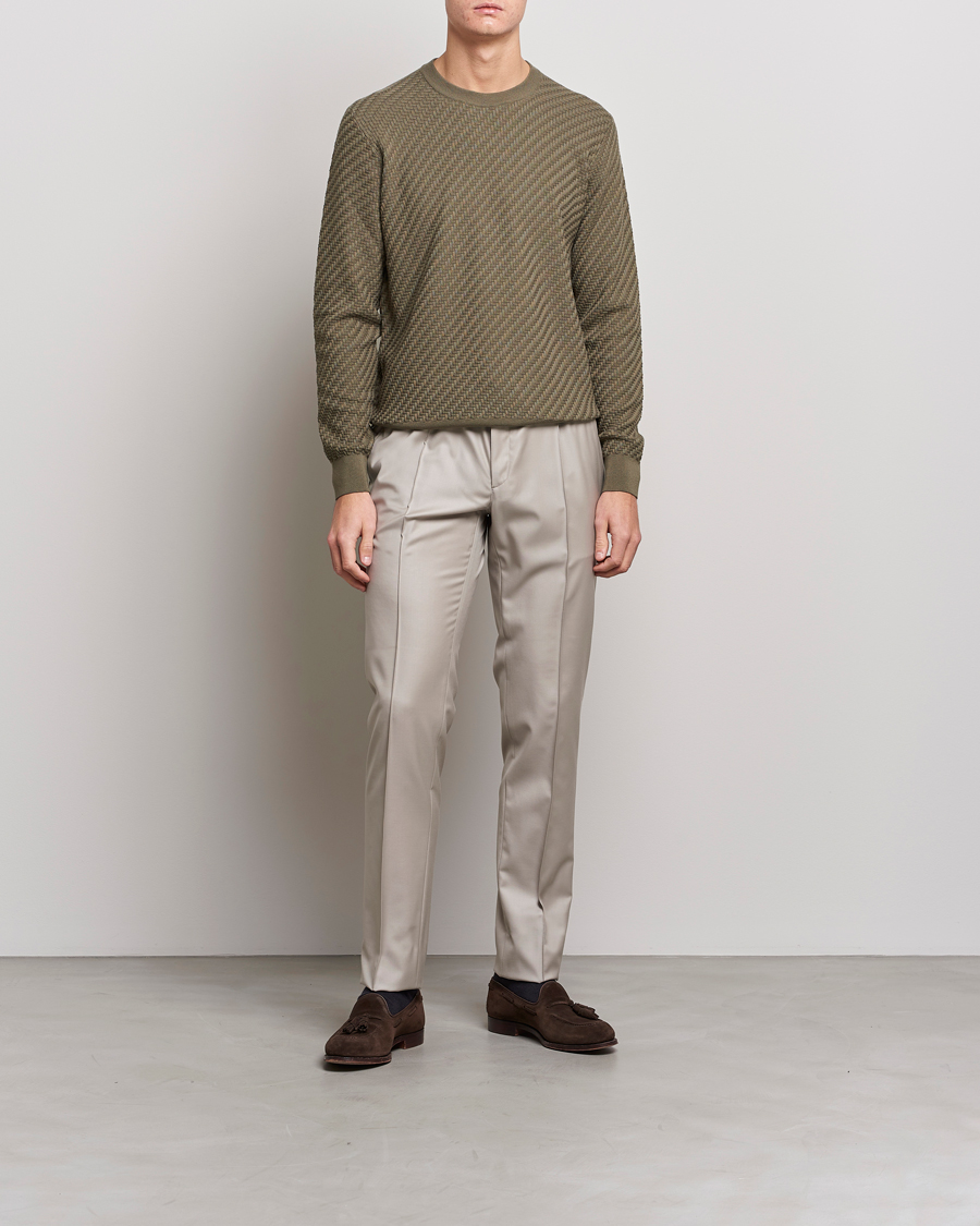 Mies | Puserot | Brioni | Basket Stitch Crew Neck Sweater Olive