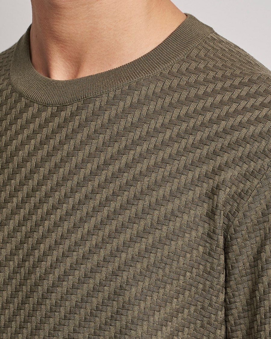 Mies | Puserot | Brioni | Basket Stitch Crew Neck Sweater Olive