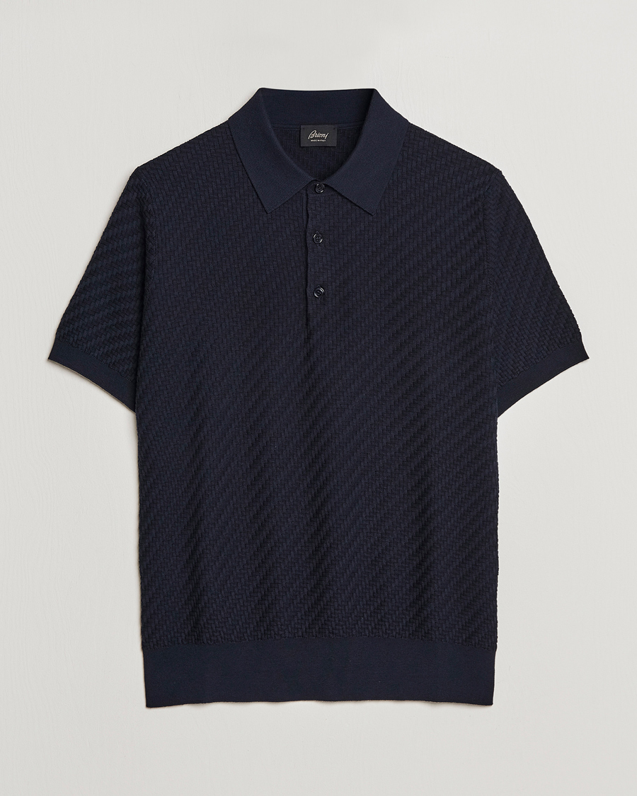 Mies | Puserot | Brioni | Basket Stitch Knitted Polo Navy