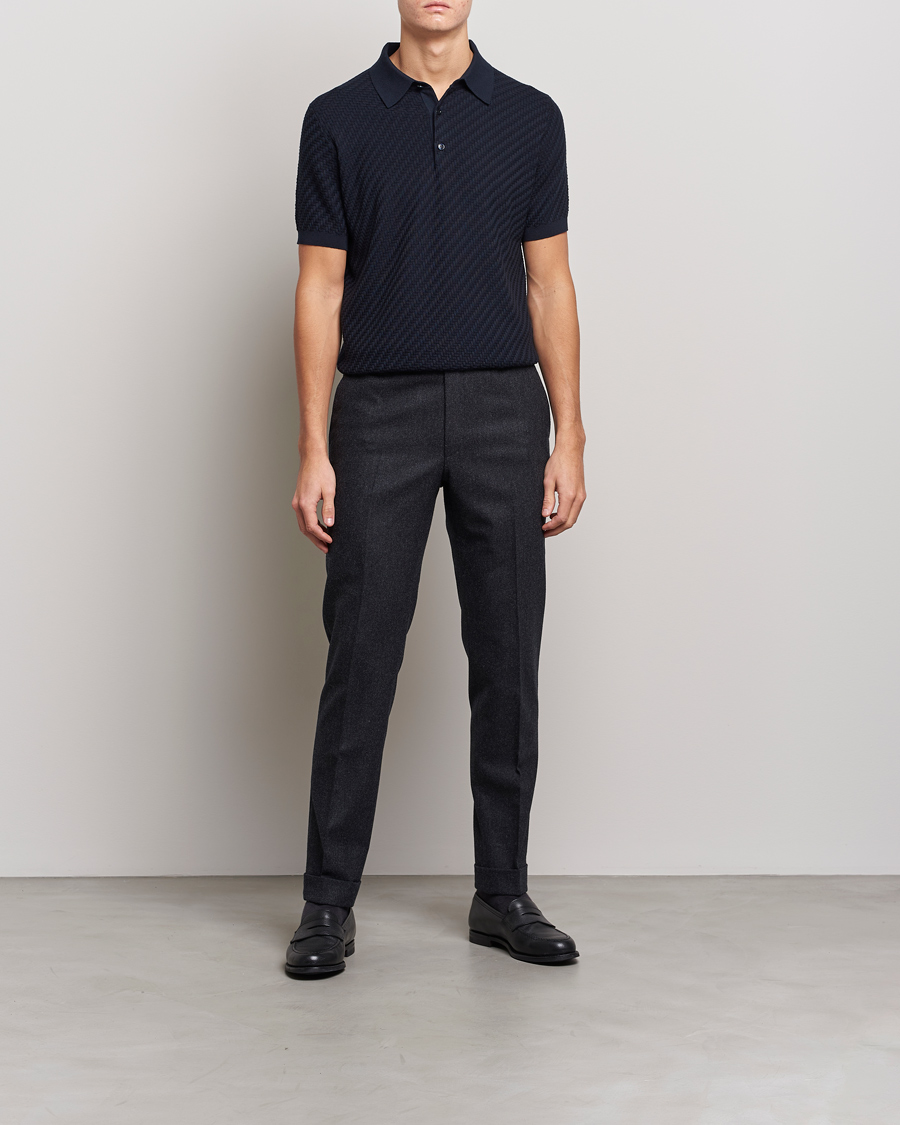 Mies | Puserot | Brioni | Basket Stitch Knitted Polo Navy