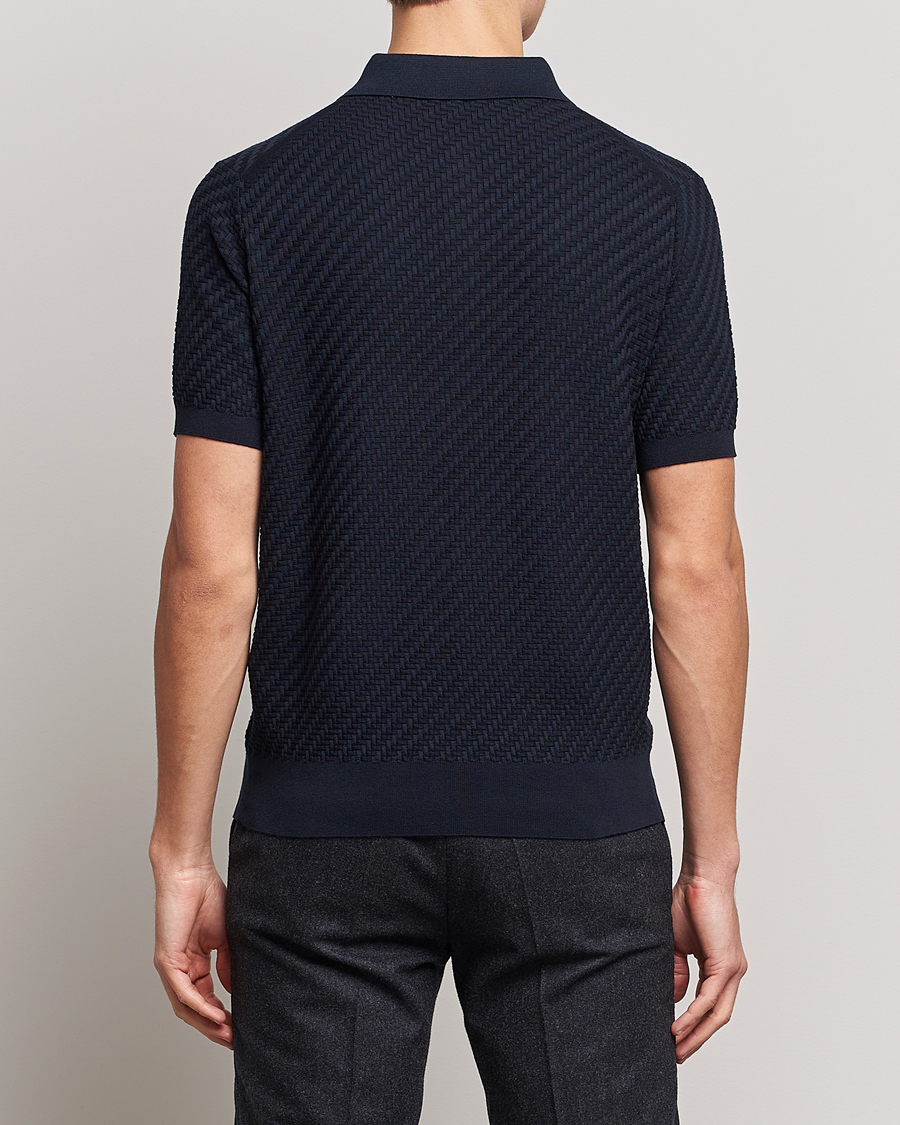 Mies | Puserot | Brioni | Basket Stitch Knitted Polo Navy