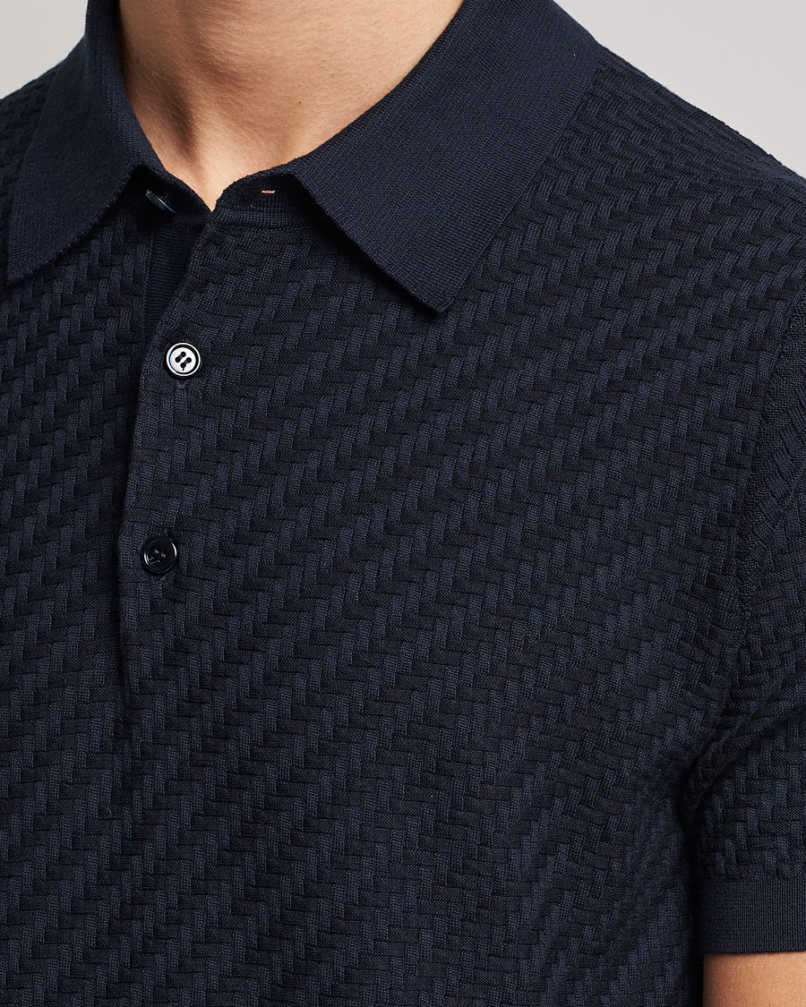 Mies | Puserot | Brioni | Basket Stitch Knitted Polo Navy