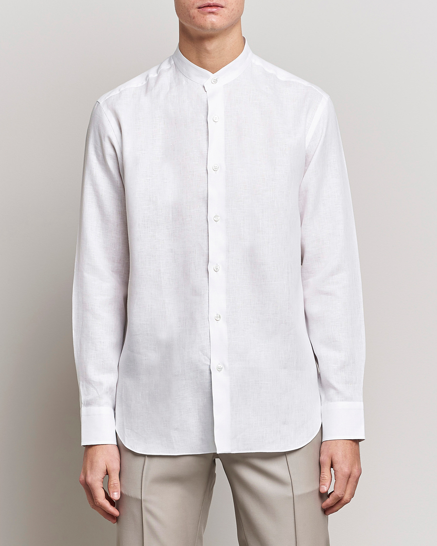 Mies | Pellavapaidat | Brioni | Linen Guru Collar Shirt White