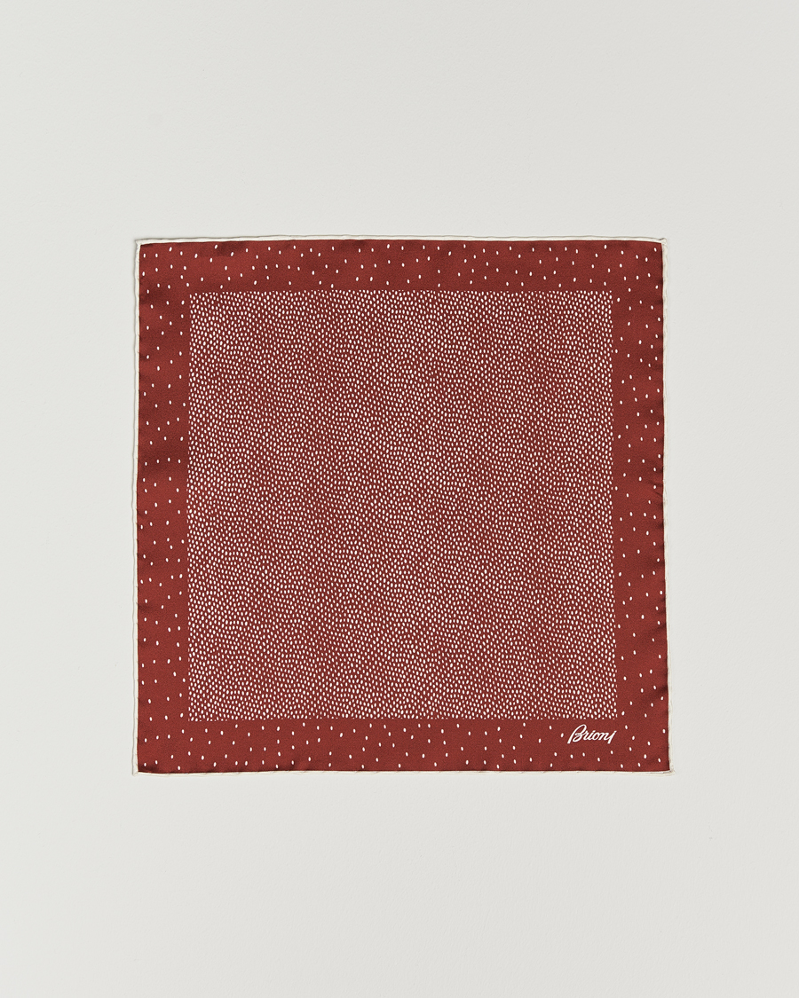 Mies | Brioni Printed Silk Pocket Square White/Red | Brioni | Printed Silk Pocket Square White/Red