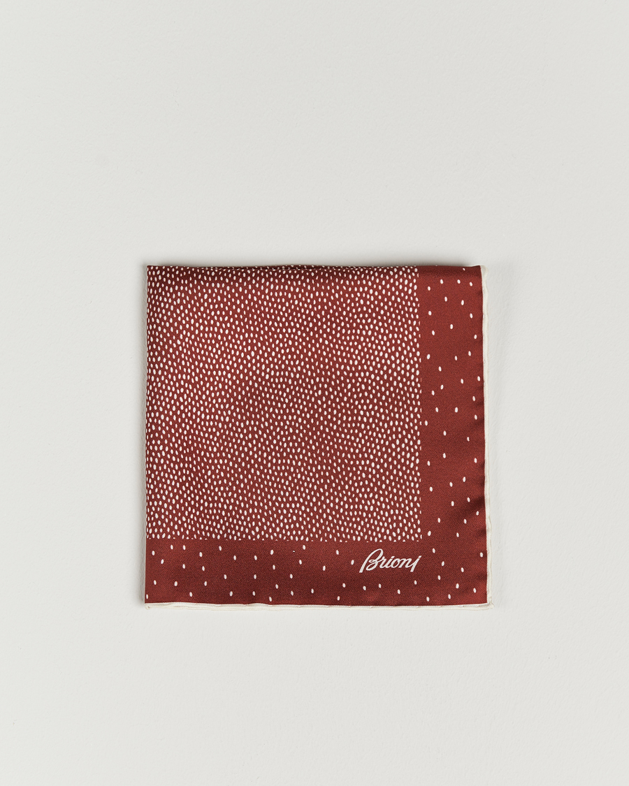 Mies |  | Brioni | Printed Silk Pocket Square White/Red