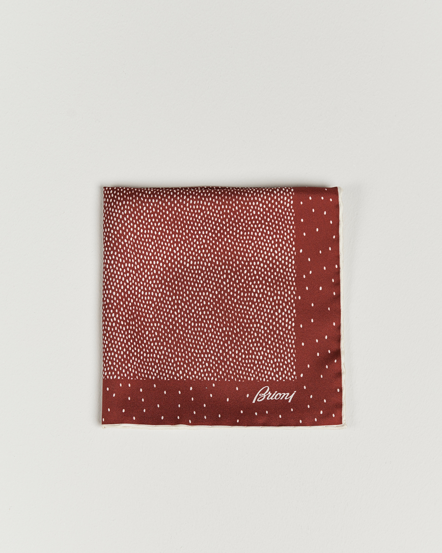 Mies | Brioni Printed Silk Pocket Square White/Red | Brioni | Printed Silk Pocket Square White/Red