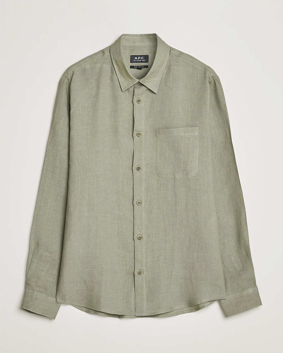 Mies | Kauluspaidat | A.P.C. | Cassel Linen Shirt Light Olive