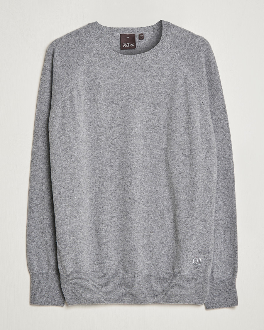 Mies | Puserot | Oscar Jacobson | Gustaf Lambswool Raglan Crew Neck Light Grey