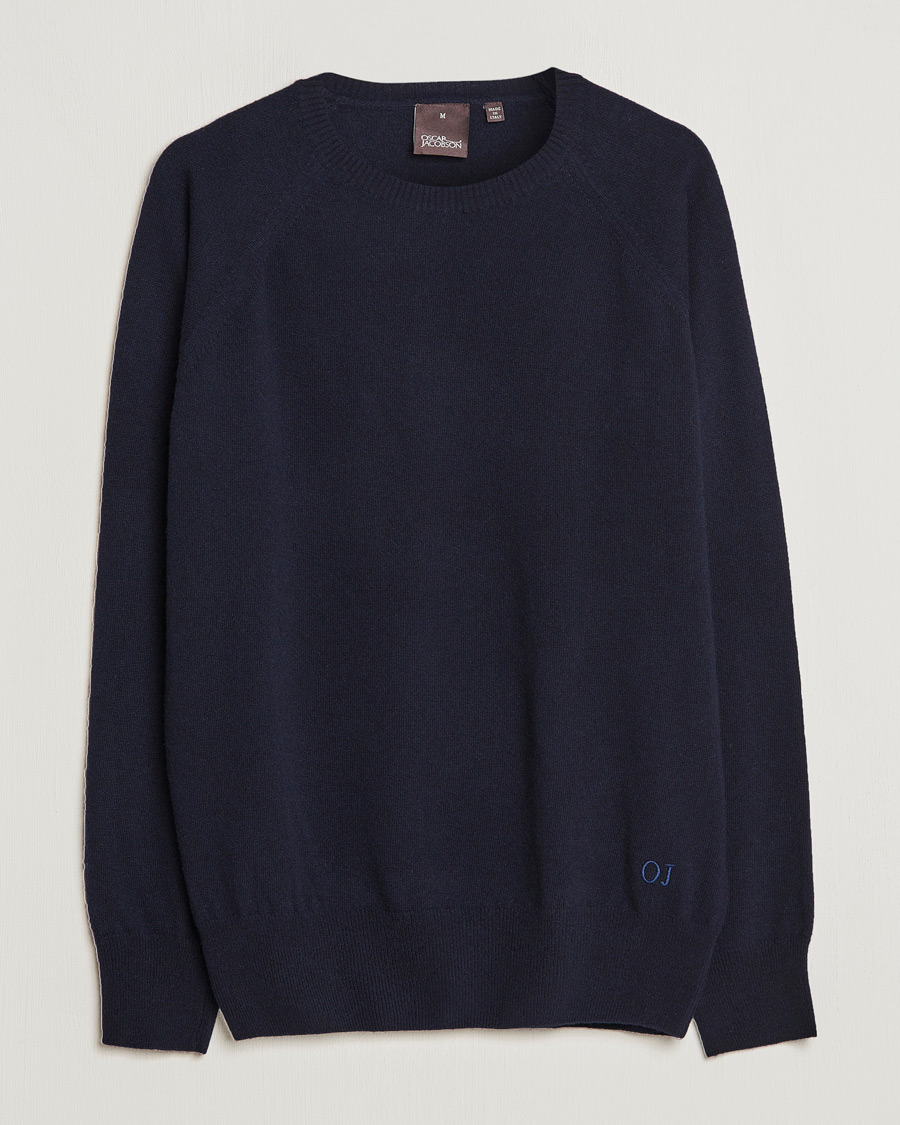 Mies | Puserot | Oscar Jacobson | Gustaf Lambswool Raglan Crew Neck Navy