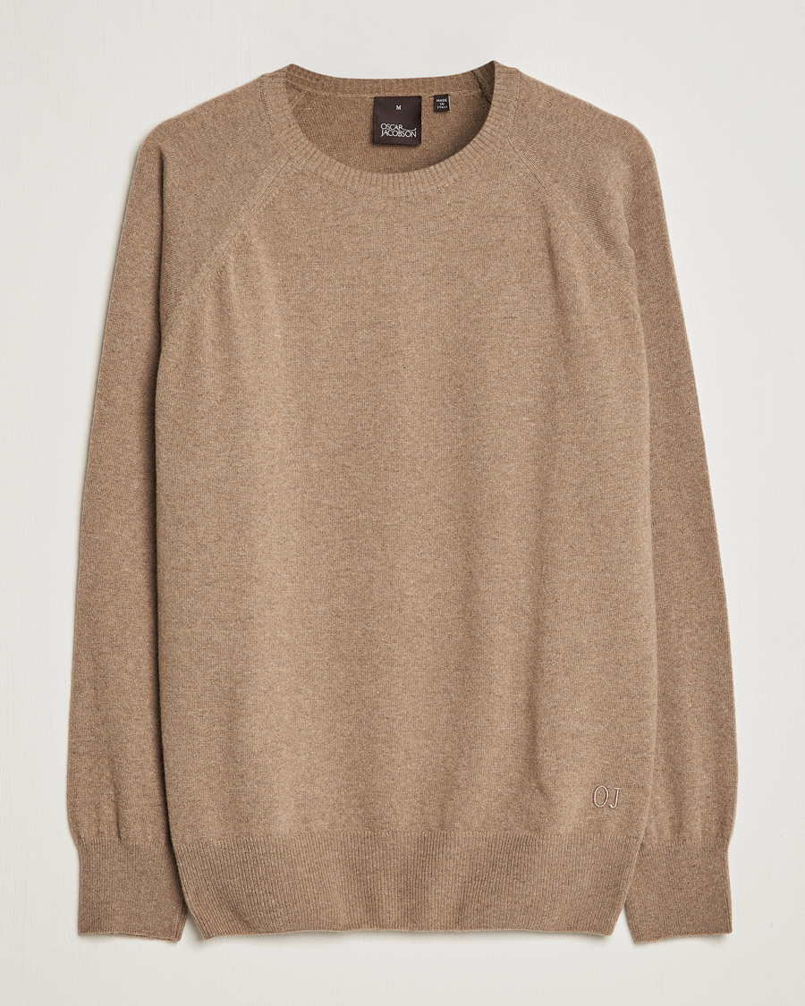 Mies | Puserot | Oscar Jacobson | Gustaf Lambswool Raglan Crew Neck Camel