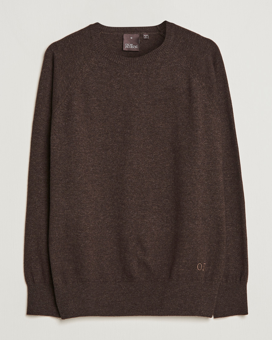 Mies | Puserot | Oscar Jacobson | Gustaf Lambswool Raglan Crew Neck Dark Brown