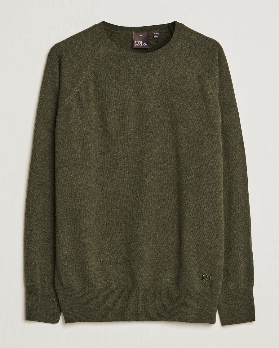 Mies | Puserot | Oscar Jacobson | Gustaf Lambswool Raglan Crew Neck Moss Green