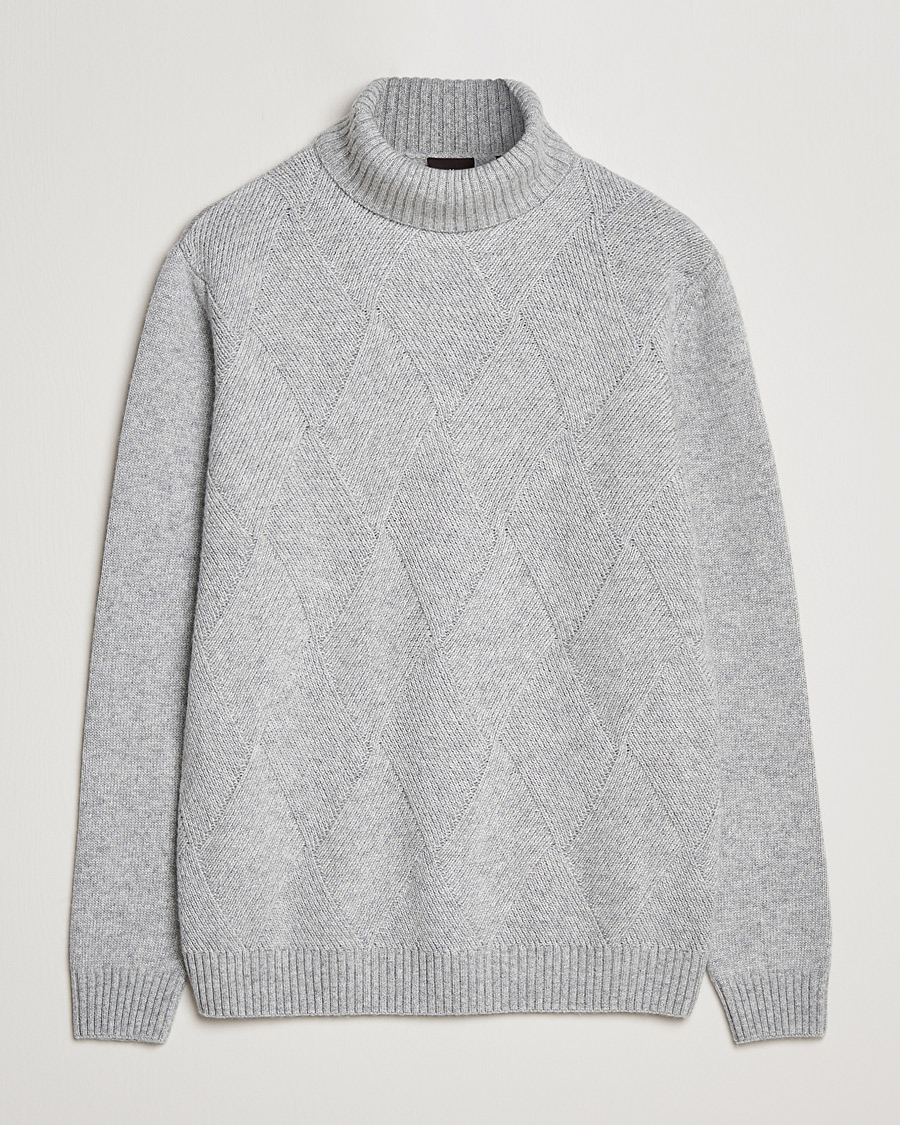 Mies | Puserot | Oscar Jacobson | Lyle Wool/Cashmere Structured Rollneck Light Grey