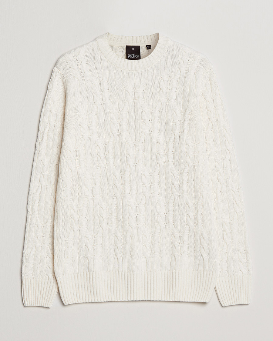 Mies | Puserot | Oscar Jacobson | Emmet Wool/Cashmere Structured Crew Neck Off White