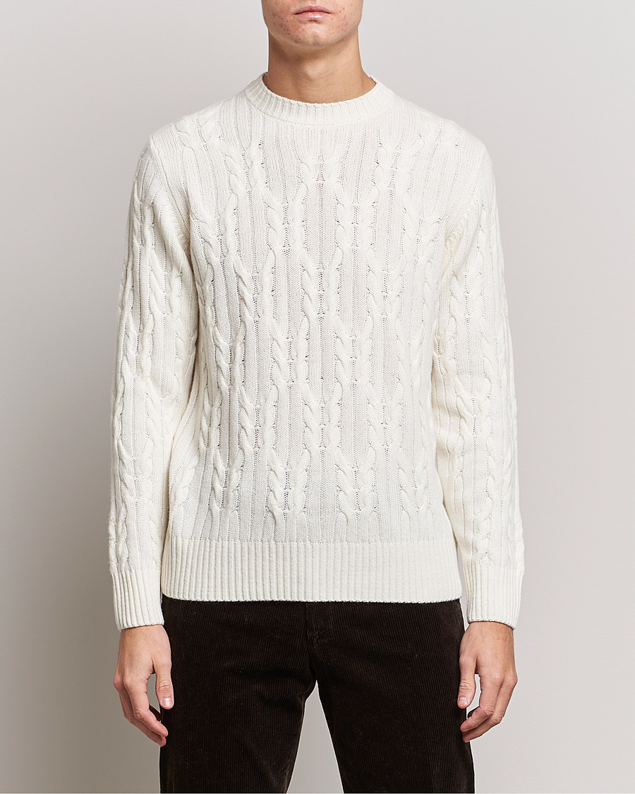 Mies | Neuleet | Oscar Jacobson | Emmet Wool/Cashmere Structured Crew Neck Off White