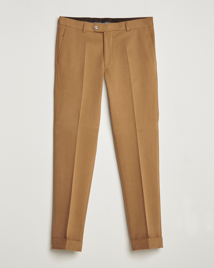 Mies | Housut | Oscar Jacobson | Denz Brushed Cotton Turn Up Trousers Beige