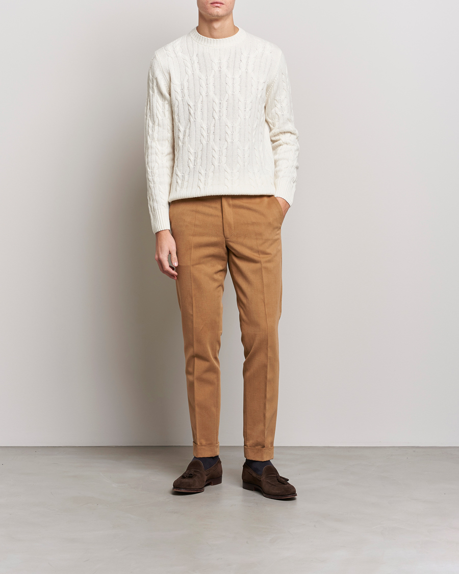 Mies | Housut | Oscar Jacobson | Denz Brushed Cotton Turn Up Trousers Beige