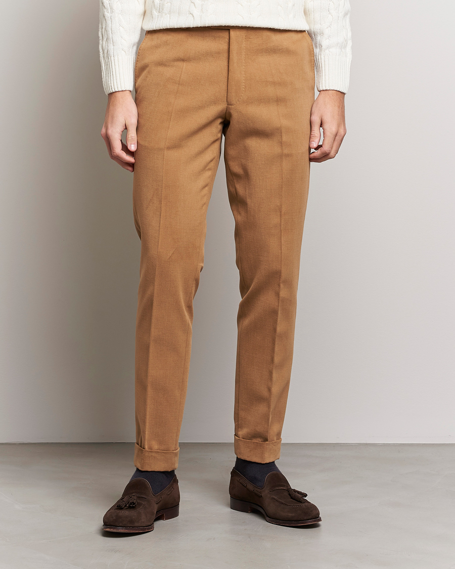 Mies |  | Oscar Jacobson | Denz Brushed Cotton Turn Up Trousers Beige