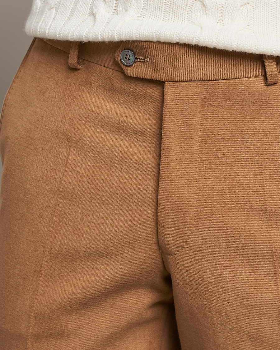 Mies | Housut | Oscar Jacobson | Denz Brushed Cotton Turn Up Trousers Beige