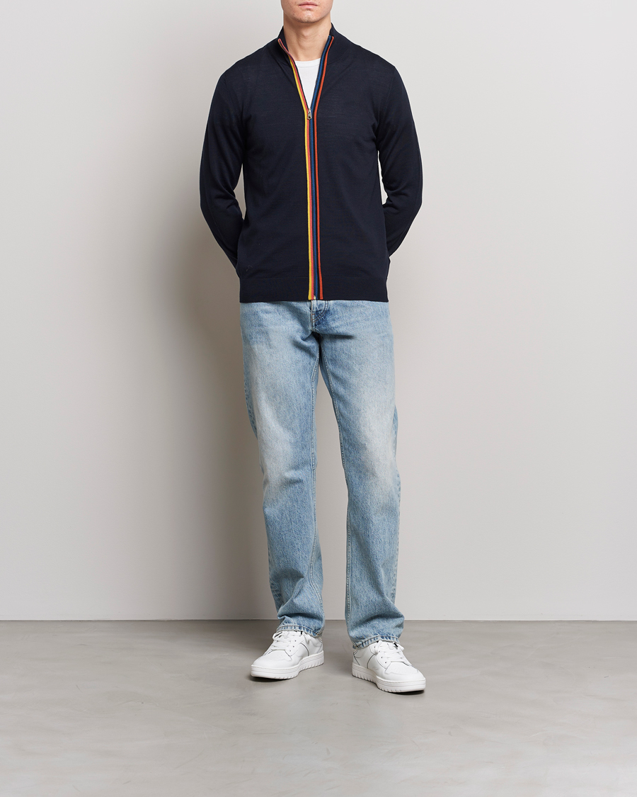 Mies | Puserot | Paul Smith | Full Zip Stripe Wool Cardigan Navy