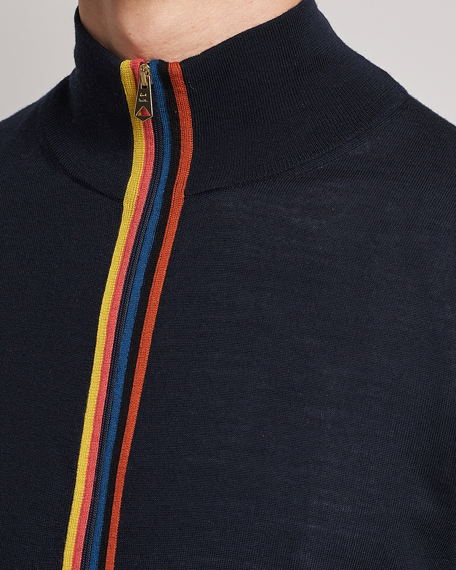 Mies | Puserot | Paul Smith | Full Zip Stripe Wool Cardigan Navy