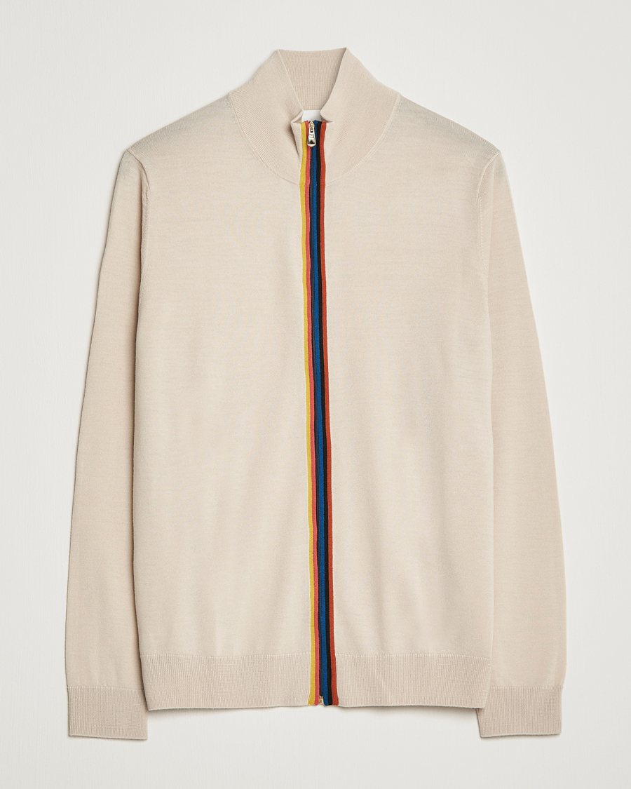 Mies | Puserot | Paul Smith | Full Zip Stripe Wool Cardigan Sand