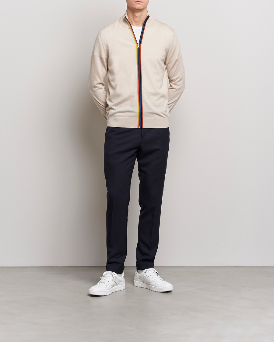 Mies | Puserot | Paul Smith | Full Zip Stripe Wool Cardigan Sand