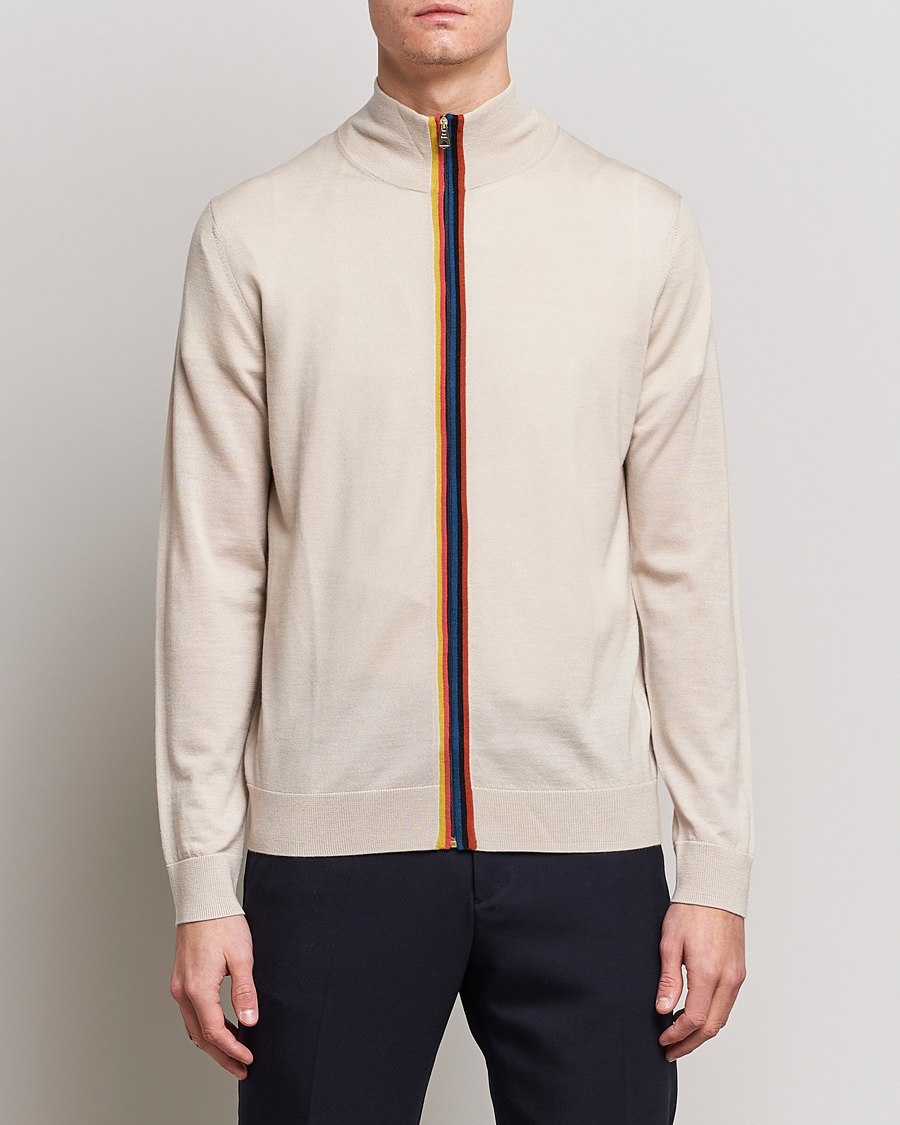 Mies | Puserot | Paul Smith | Full Zip Stripe Wool Cardigan Sand