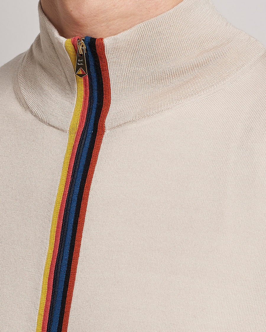 Mies | Puserot | Paul Smith | Full Zip Stripe Wool Cardigan Sand