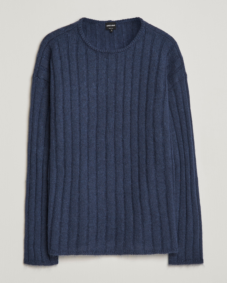 Mies | Puserot | Giorgio Armani | Rib Stitch Mohair Sweater Navy