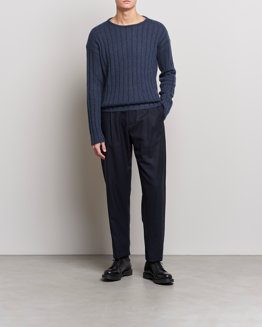 Mies | Puserot | Giorgio Armani | Rib Stitch Mohair Sweater Navy
