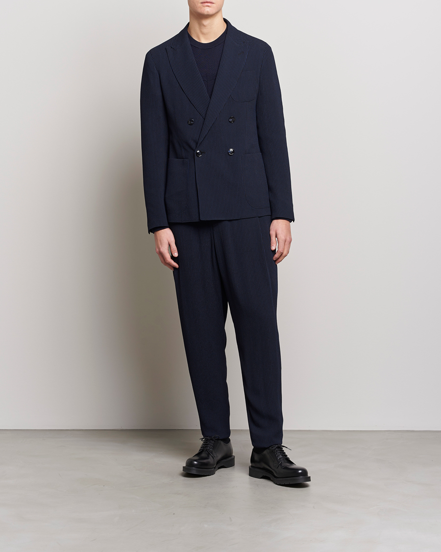 Mies | Pikkutakit | Giorgio Armani | Double Breasted Seersucker Blazer Navy