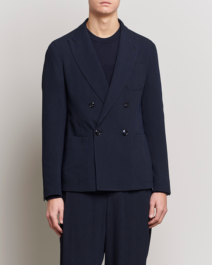 Mies | Pikkutakit | Giorgio Armani | Double Breasted Seersucker Blazer Navy