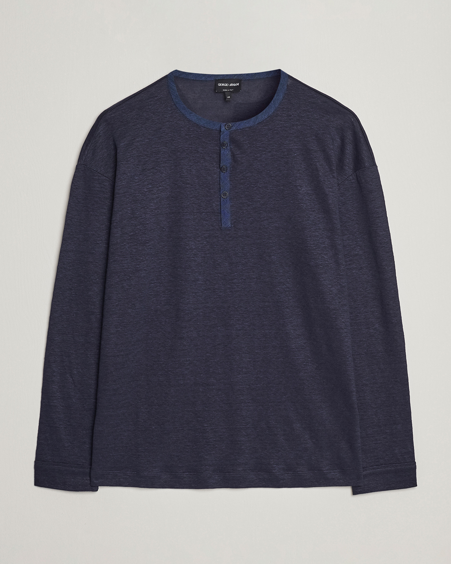 Mies | Puserot | Giorgio Armani | Linen Henley Navy