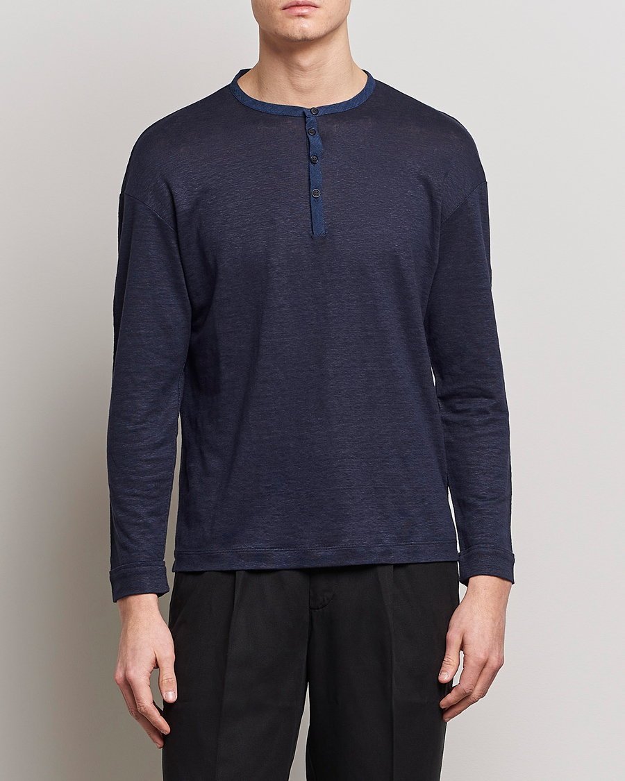 Mies | Puserot | Giorgio Armani | Linen Henley Navy